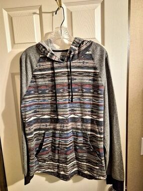 Carbon  Geometric Pullover Hoodie Gray & Blue Size Large